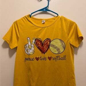 Yellow 'Peace Love Softball' Kids T-Shirt